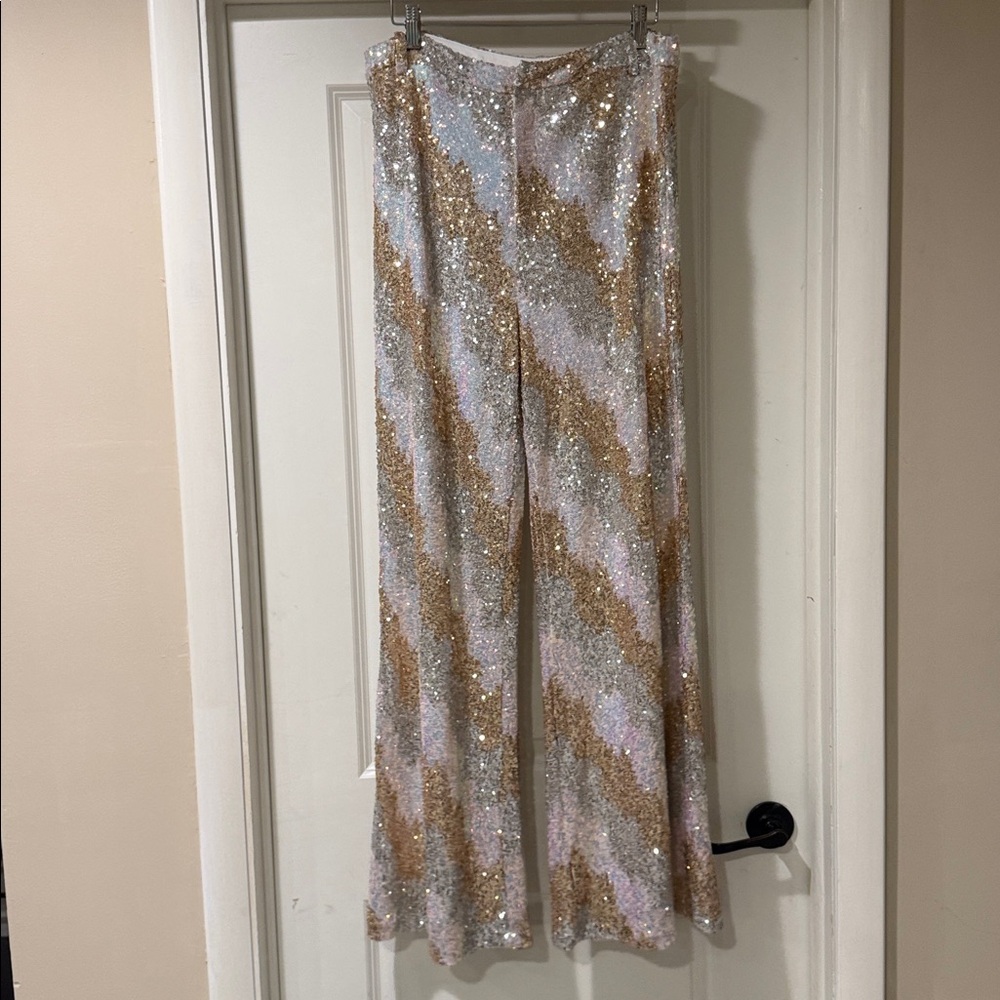 12th Tribe Sequin Flare Pants in Silver and Gold